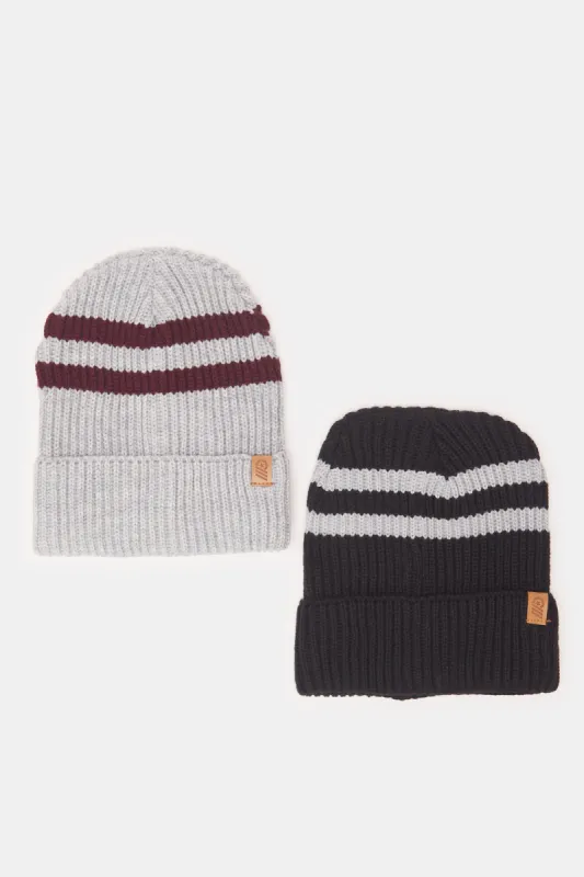 Men White And Black Knitted Cap Set (Pack of 2) sold by Redtag