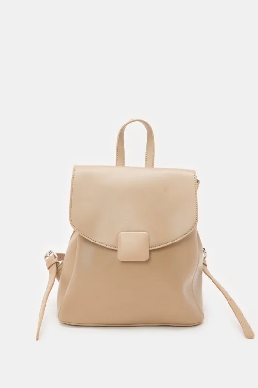 Women Beige Solid Backpack sold by Redtag