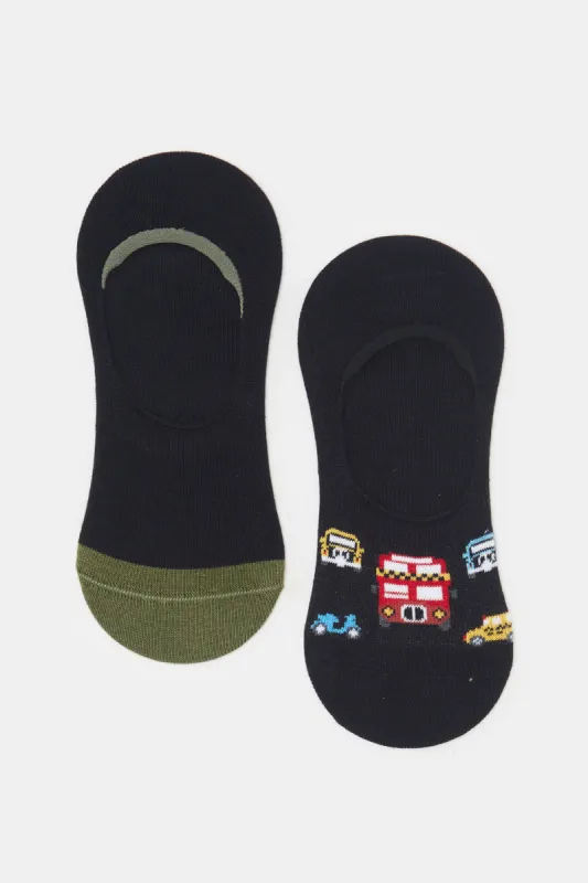 Senior Boys Black Printed Invisible Length Socks (2 Pairs) sold by Redtag