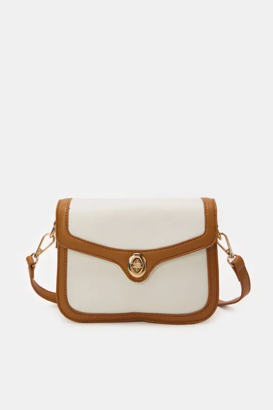 Women White & Brown  Embellished Handbag sold by Redtag