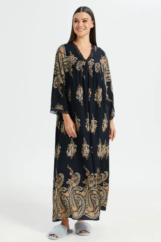 Women Black Elbow Sleeves Nightgown sold by Redtag