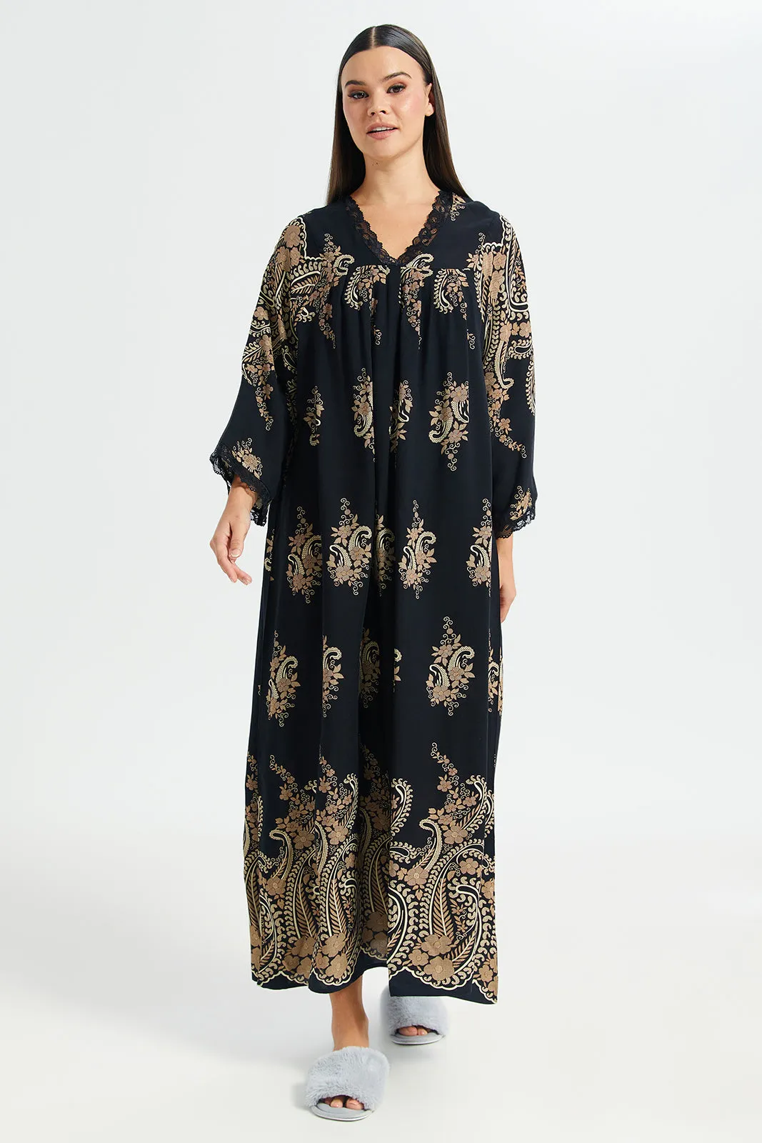 Women Black Elbow Sleeves Nightgown sold by Redtag product image thumbnail 4