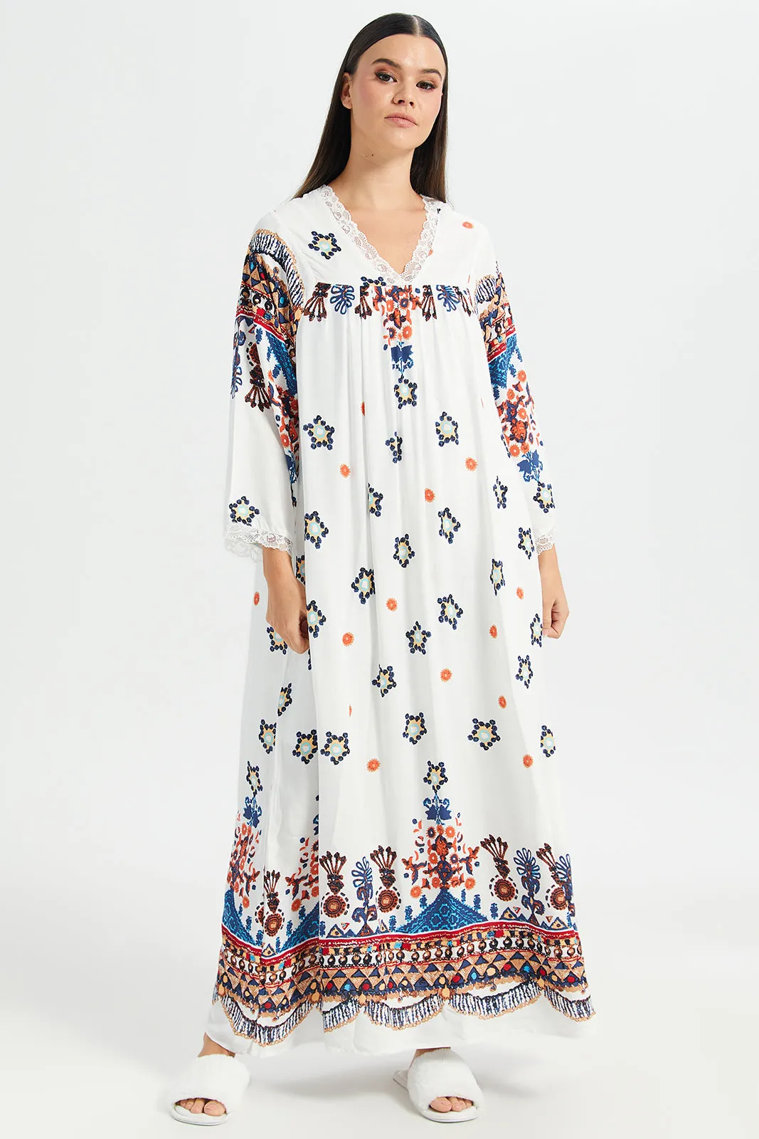 Women Ivory All-Over Print Nightgown sold by Redtag