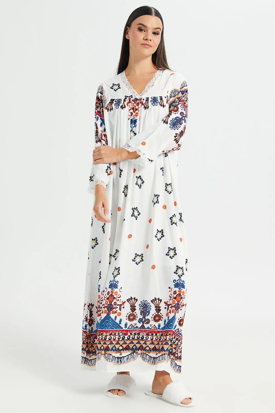 Women Ivory All-Over Print Nightgown sold by Redtag product image thumbnail 4