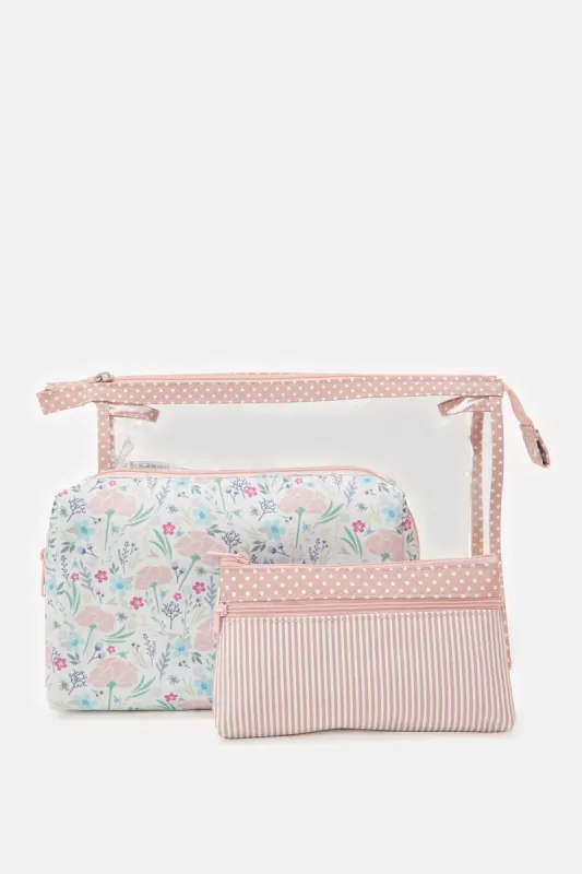 Women Pink Floral Cosmetic Pouch Set (Pack of 3) sold by Redtag