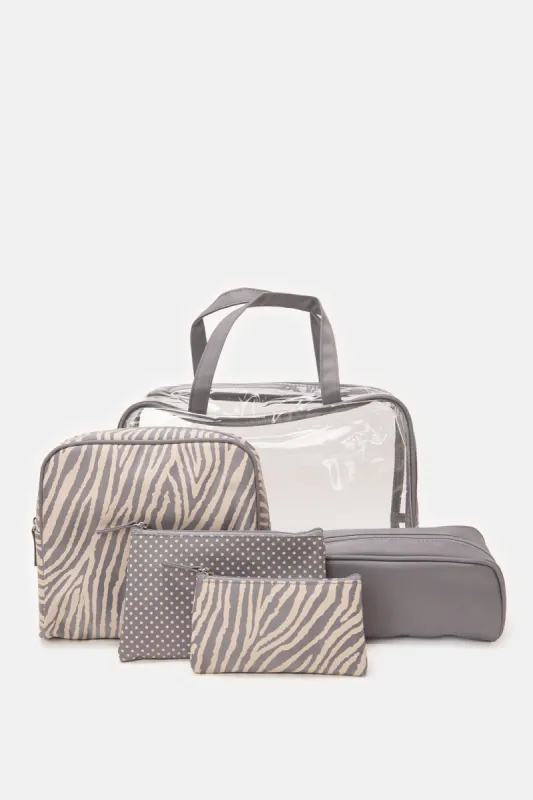 Women Brown Zebra Cosmetic Pouch Set (Pack of 5) sold by Redtag