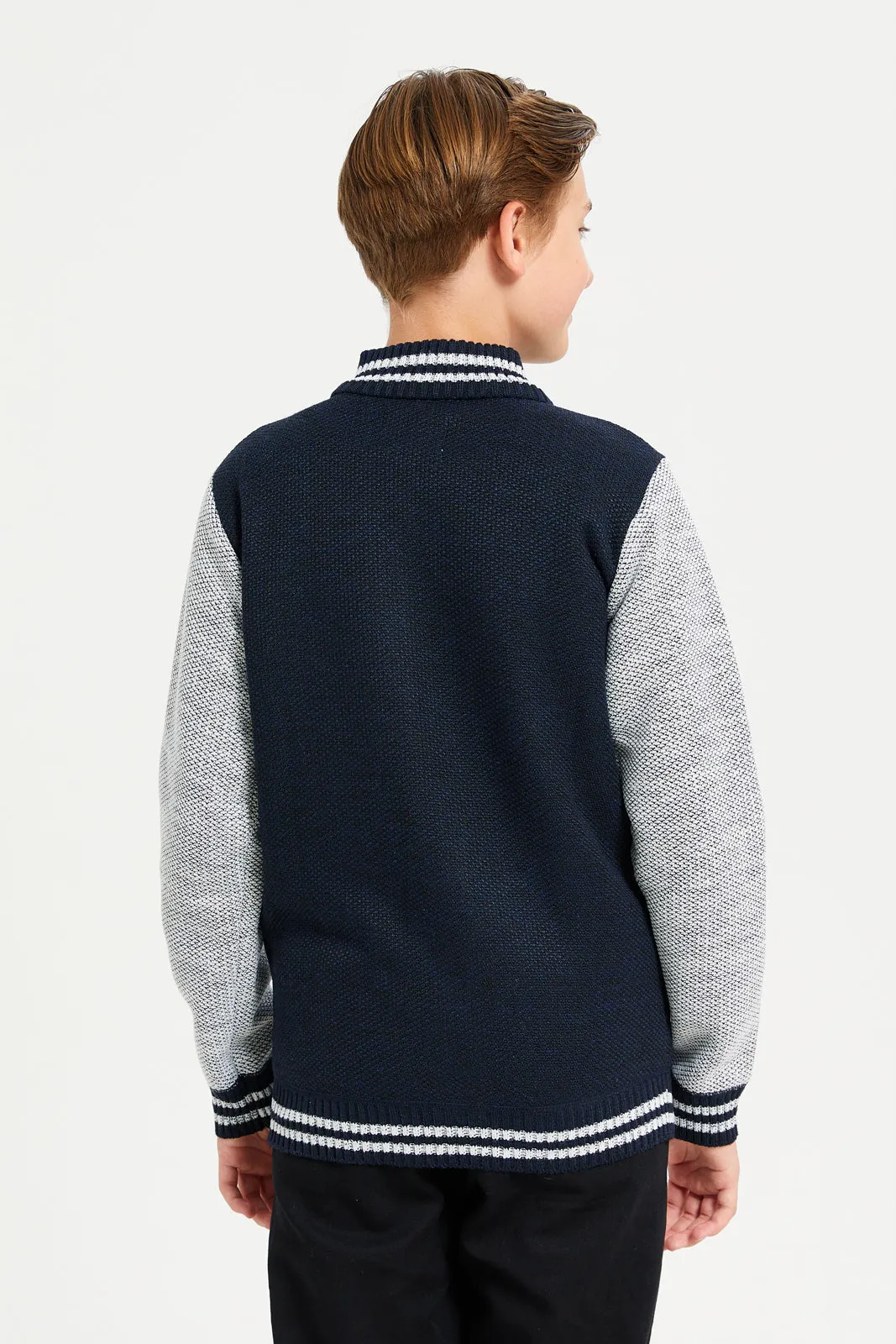 Senior Boys Navy Cut And Sew Zip-Thru Pullover sold by Redtag product image thumbnail 3