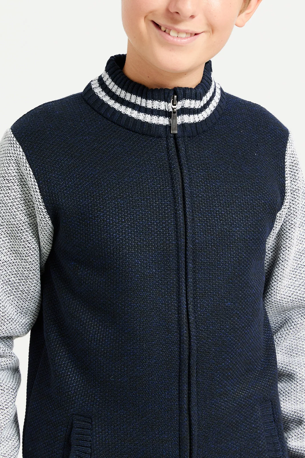 Senior Boys Navy Cut And Sew Zip-Thru Pullover sold by Redtag product image thumbnail 4