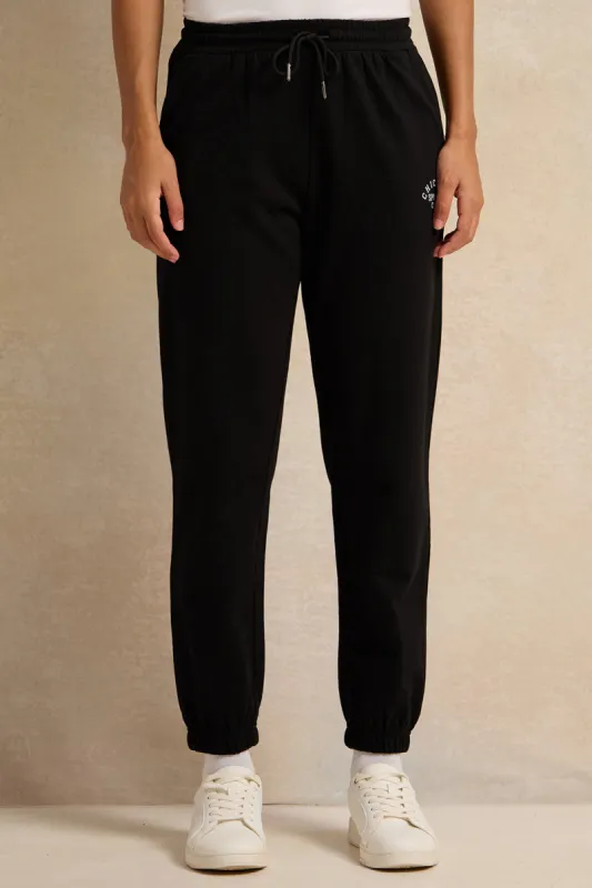 Women Black Print Elasticated Hem Joggers sold by Redtag