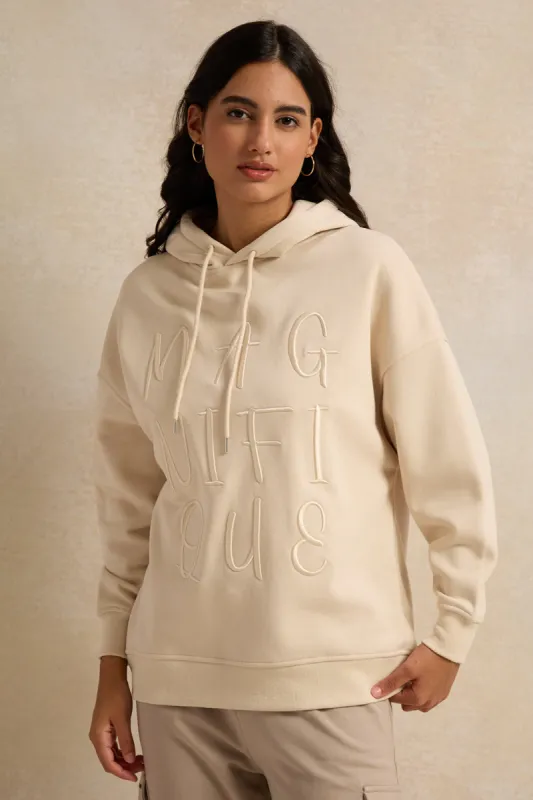 Women Beige Oversized Hooded Sweatshirt sold by Redtag