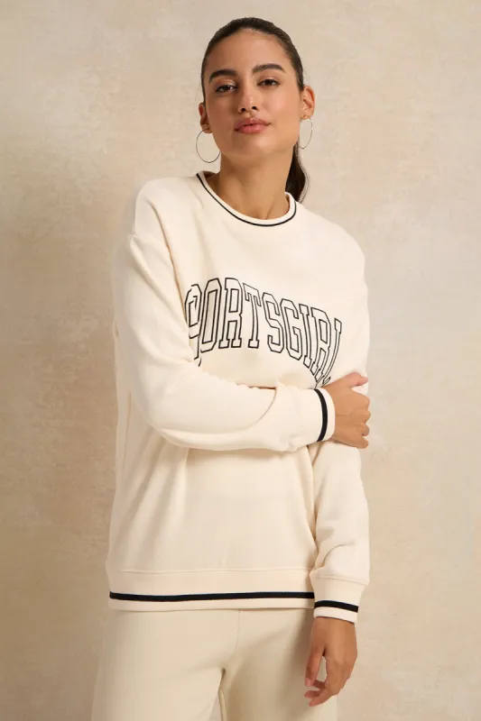 Women Ivory Embroidered Sweatshirt sold by Redtag