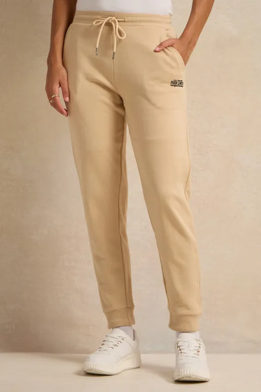 Women Beige Jogger With Patch Detail sold by Redtag