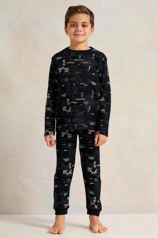 Boys Black Printed Pyjama Set (2 Piece) sold by Redtag
