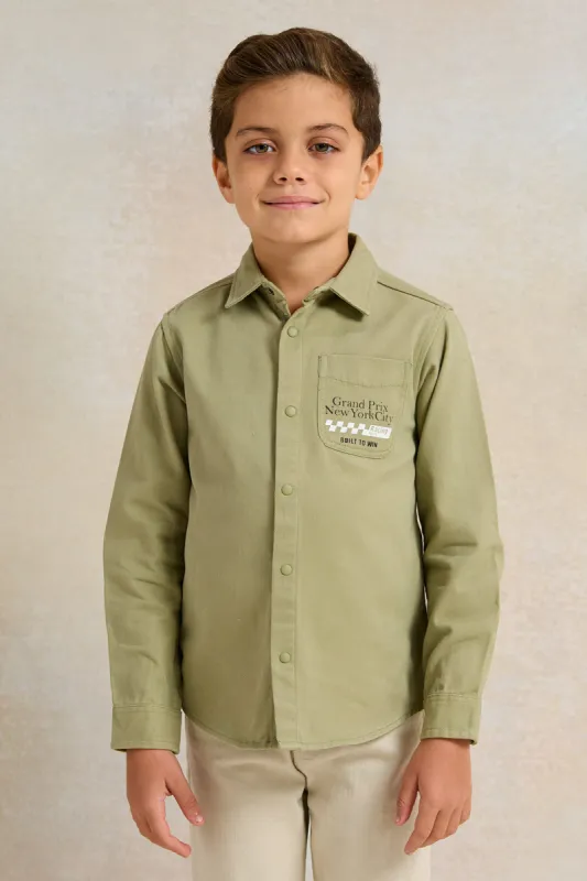 Boys Green Long Sleeve Printed Denim Shirt sold by Redtag