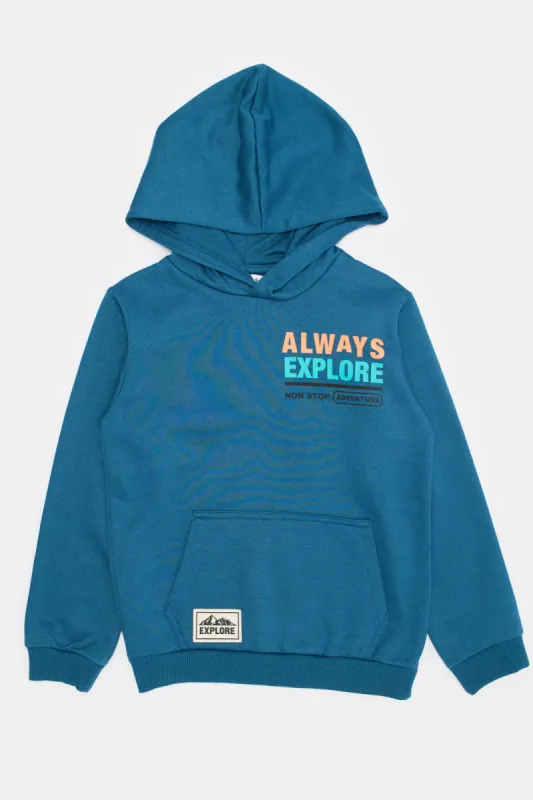 Boys Blue Front & Back Print Hooded Sweatshirt sold by Redtag