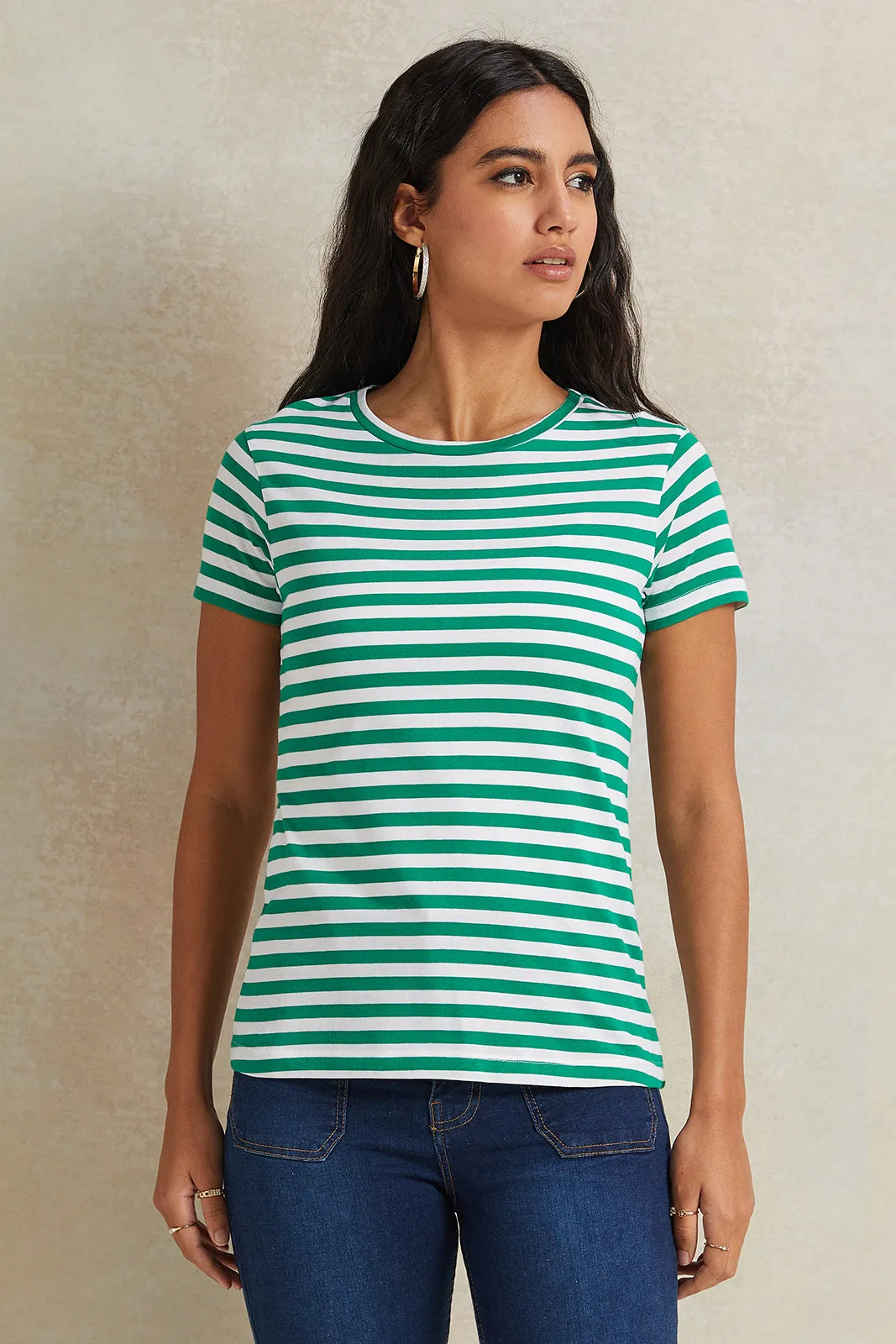 Women Green And White Striped T-Shirt sold by Redtag