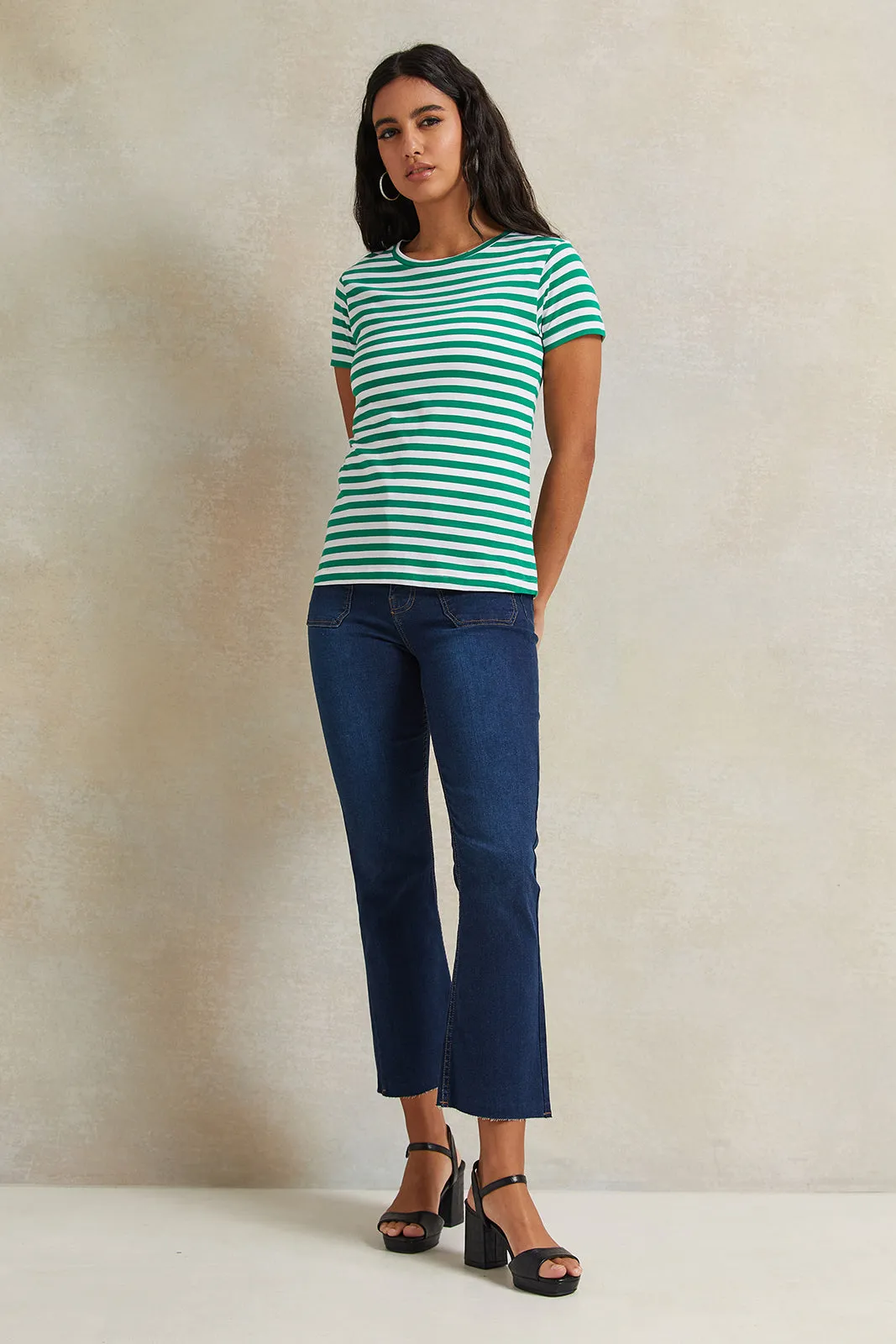 Women Green And White Striped T-Shirt sold by Redtag product image thumbnail 2