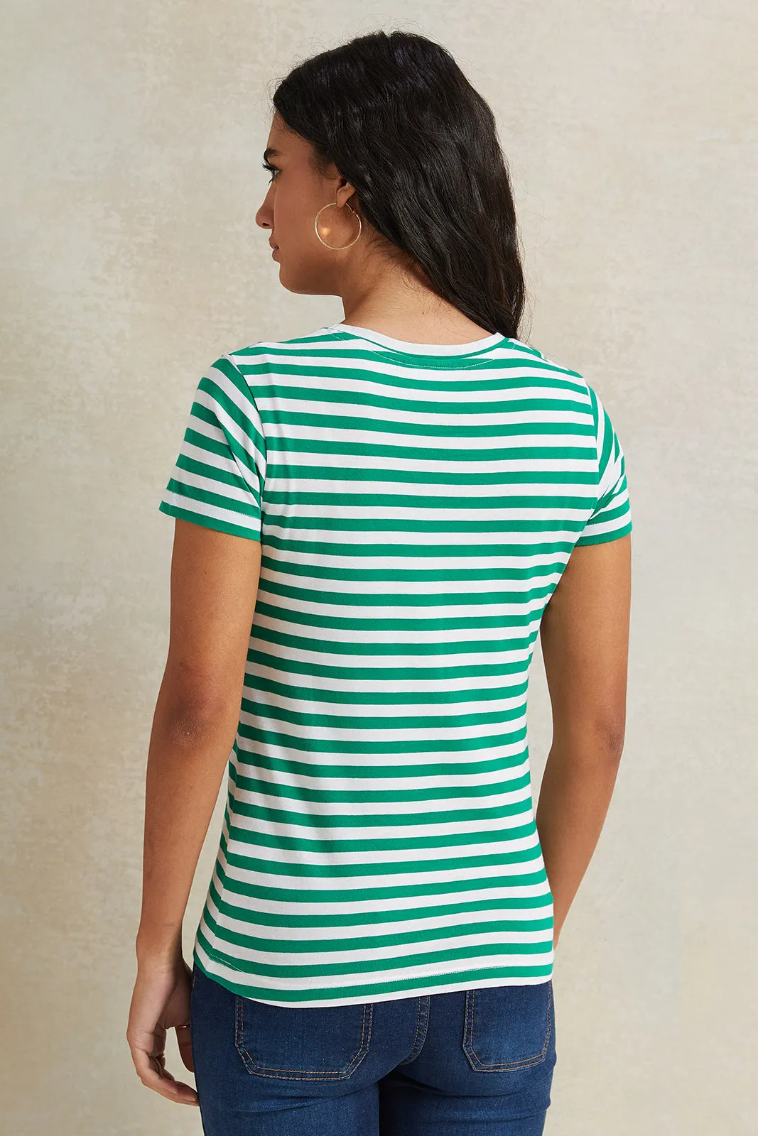 Women Green And White Striped T-Shirt sold by Redtag product image thumbnail 3