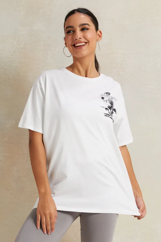 Women White Oversize Printed T-Shirt sold by Redtag