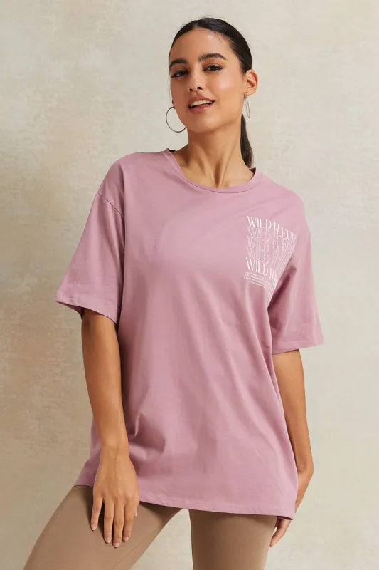 Women Mauve Oversize Printed T-Shirt sold by Redtag