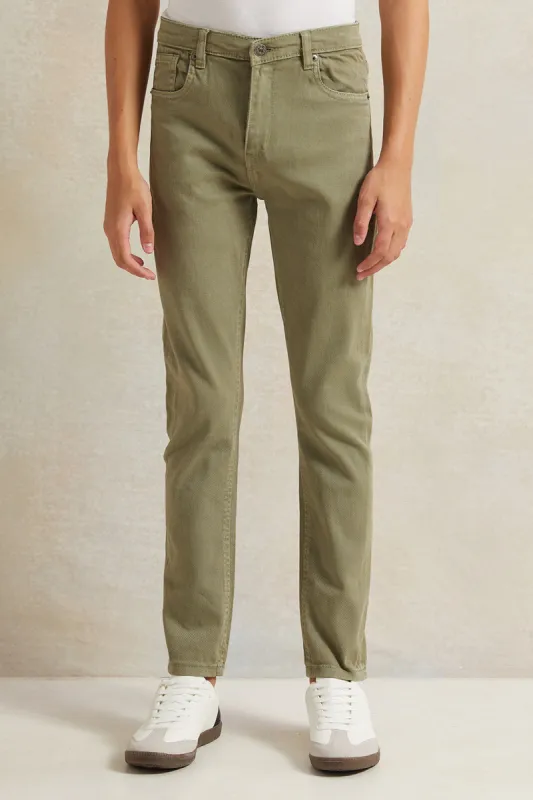 Senior Boys Olive 5 Pocket Jeans sold by Redtag