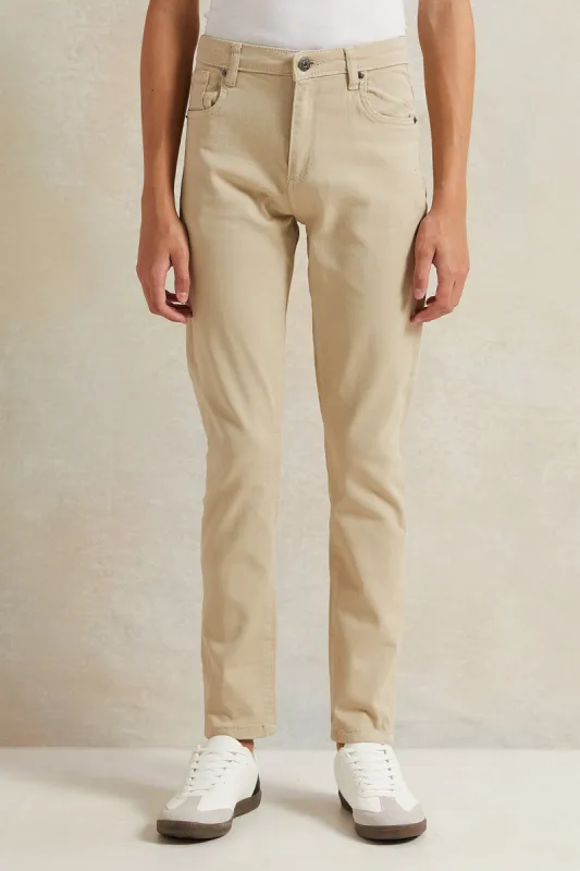 Senior Boys Beige 5 Pocket Jeans sold by Redtag