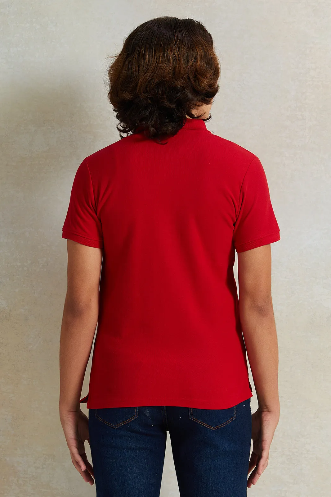 Senior Boys Red Printed Polo Shirt sold by Redtag product image thumbnail 3