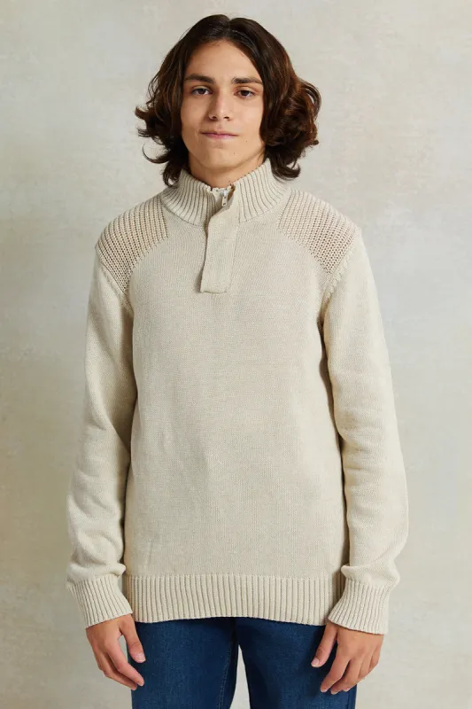 Senior Boys Cream High-Neck Sweater sold by Redtag