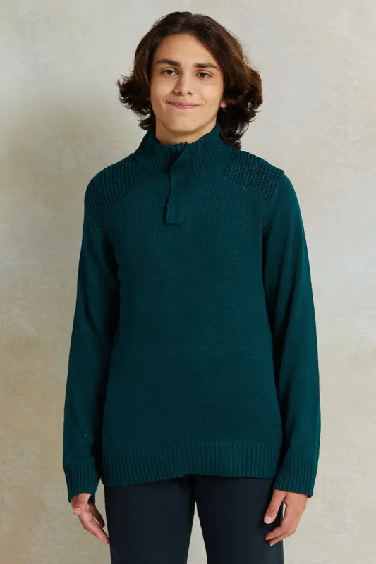 Senior Boys Green High-Neck Sweater made by Redtag