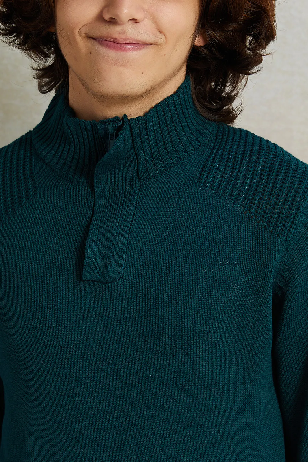 Senior Boys Green High-Neck Sweater sold by Redtag product image thumbnail 4