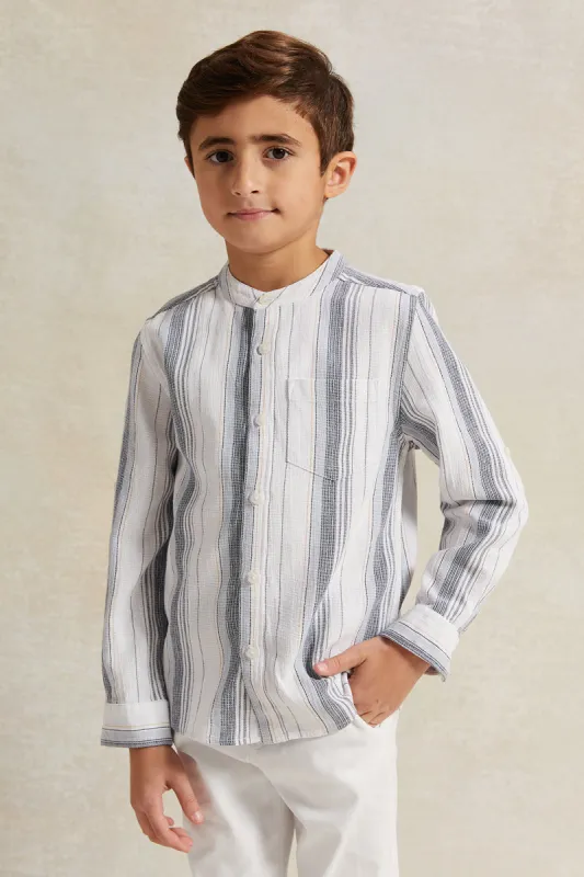 Boys White Dobby Stripe Shirt sold by Redtag