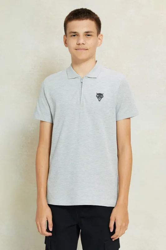 Senior Boys Grey Printed Polo Shirt sold by Redtag