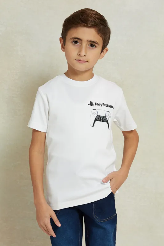 Boys White PlayStation Print T-Shirt sold by Redtag
