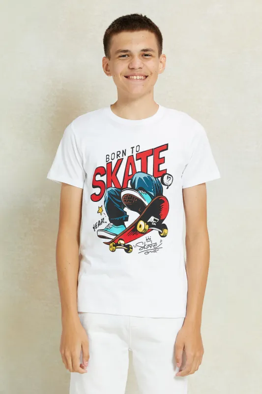 Senior Boys White Printed T-Shirt sold by Redtag