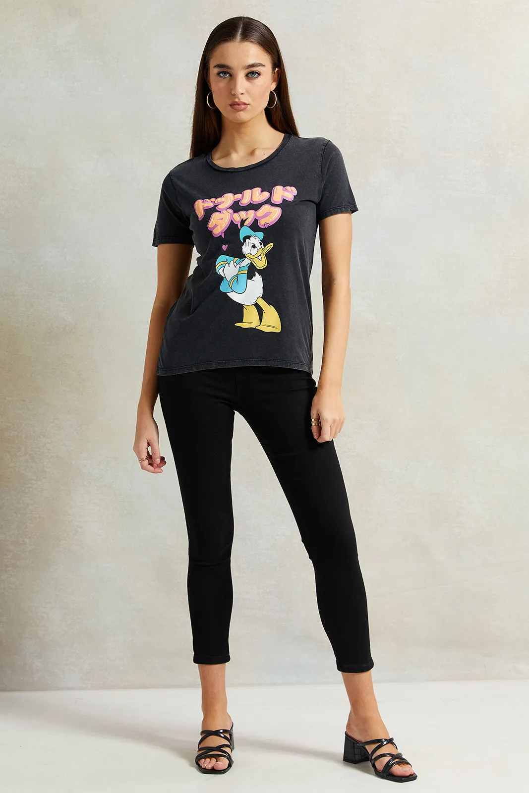 Women Charcoal Donald Duck Printed T-Shirt sold by Redtag product image thumbnail 2