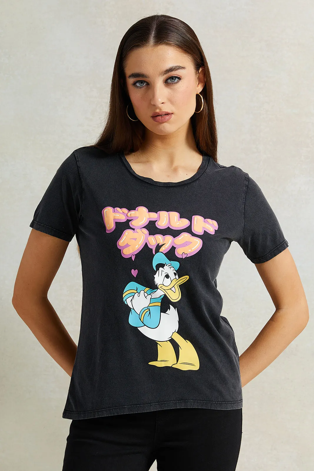Women Charcoal Donald Duck Printed T-Shirt sold by Redtag