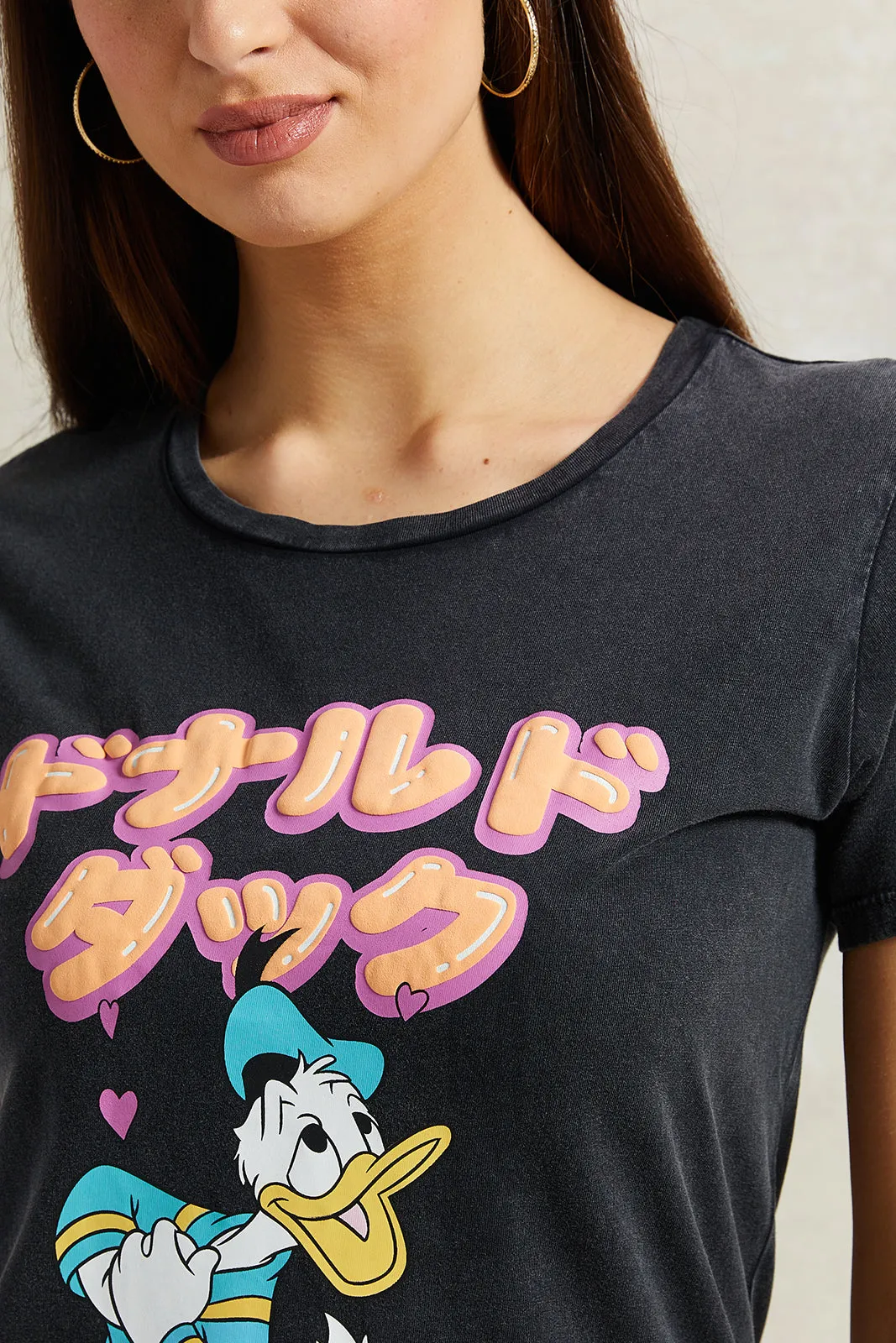 Women Charcoal Donald Duck Printed T-Shirt sold by Redtag product image thumbnail 4