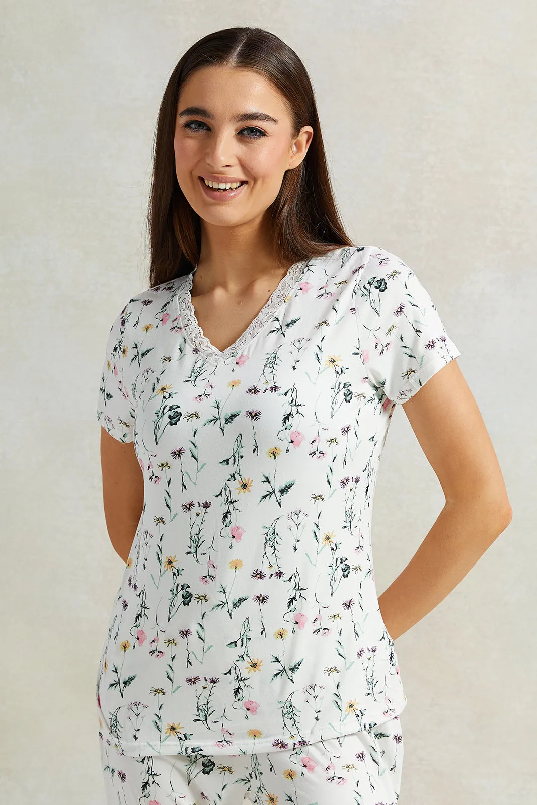 Women White Floral Printed Pyjama Set (2 Piece) sold by Redtag product image thumbnail 2