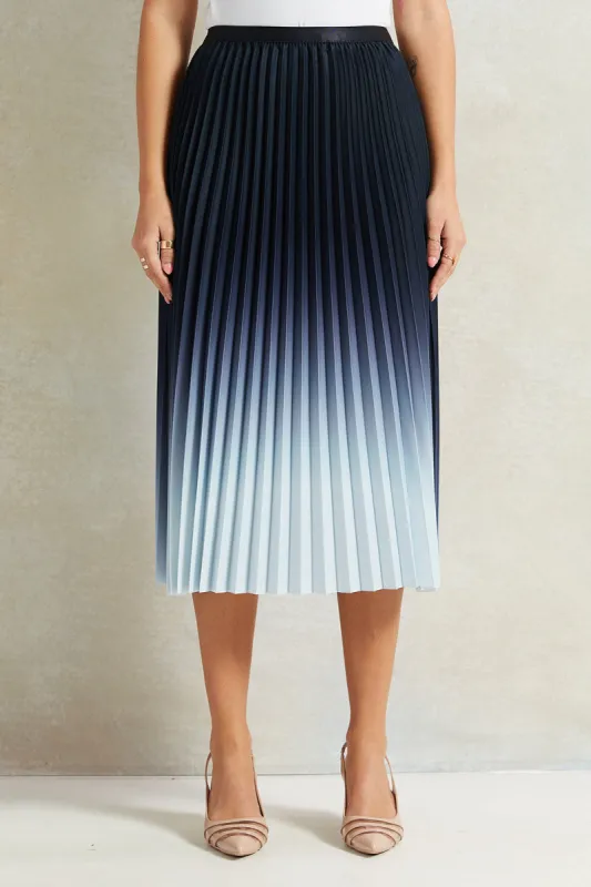 Women Navy Ombre Pleated Skirt sold by Redtag
