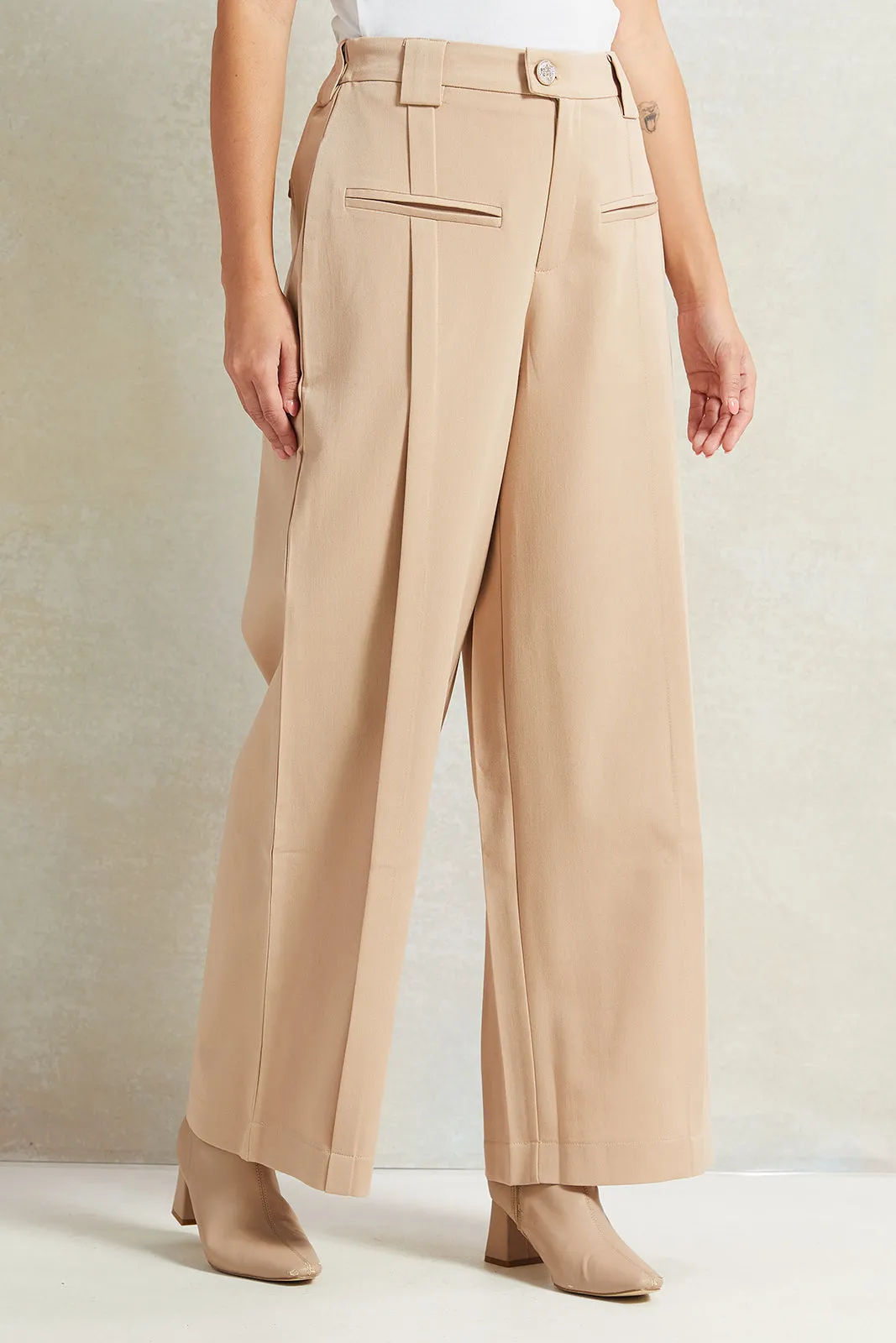Women Beige High Waisted Trousers sold by Redtag