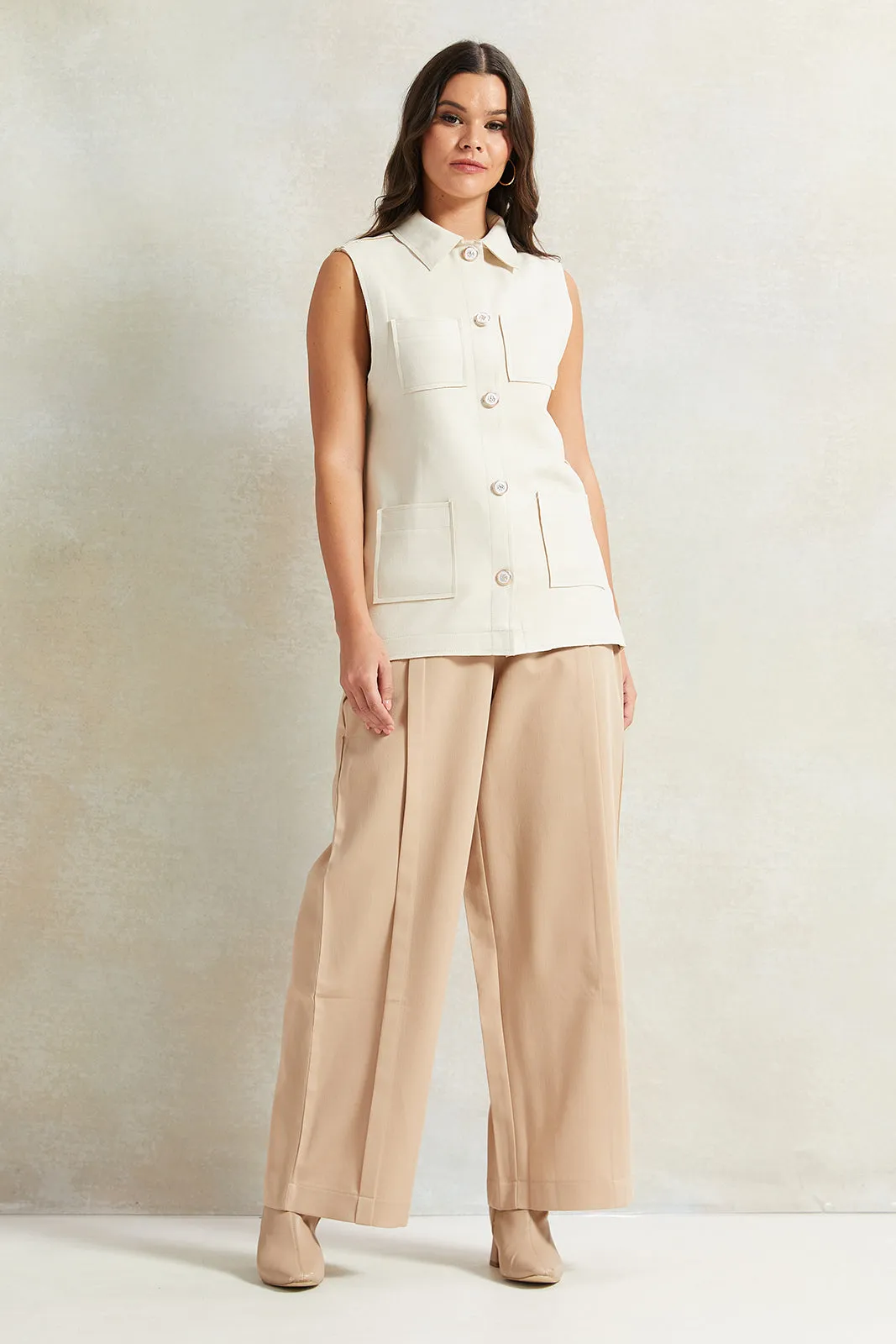 Women Beige High Waisted Trousers sold by Redtag product image thumbnail 2