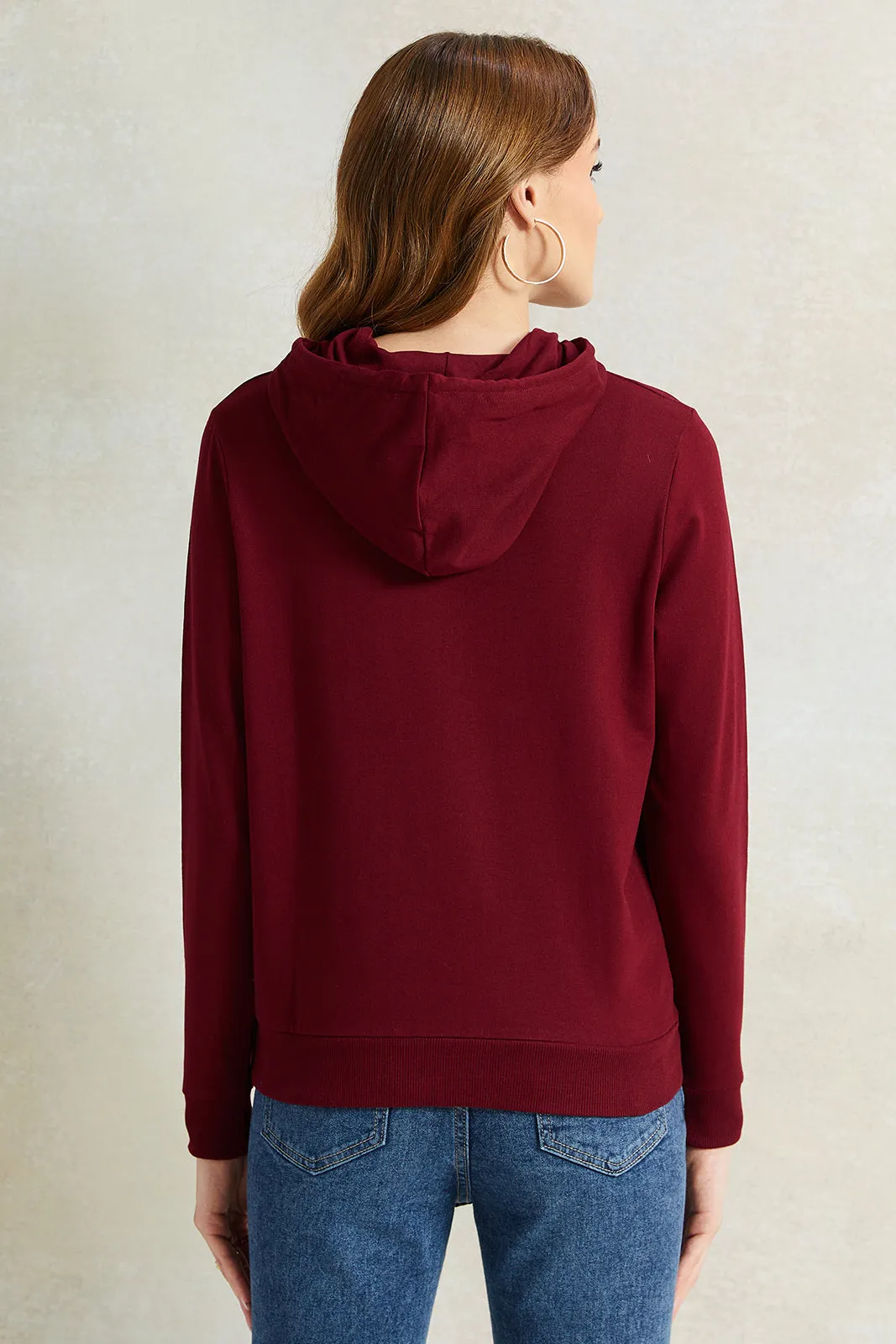 Women Burgundy Print Hooded Sweatshirt sold by Redtag product image thumbnail 3