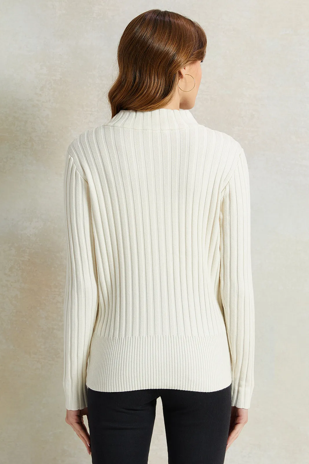 Women White Ribbed Pullover sold by Redtag product image thumbnail 3