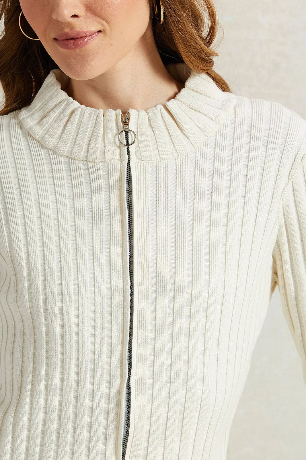 Women White Ribbed Pullover sold by Redtag product image thumbnail 4