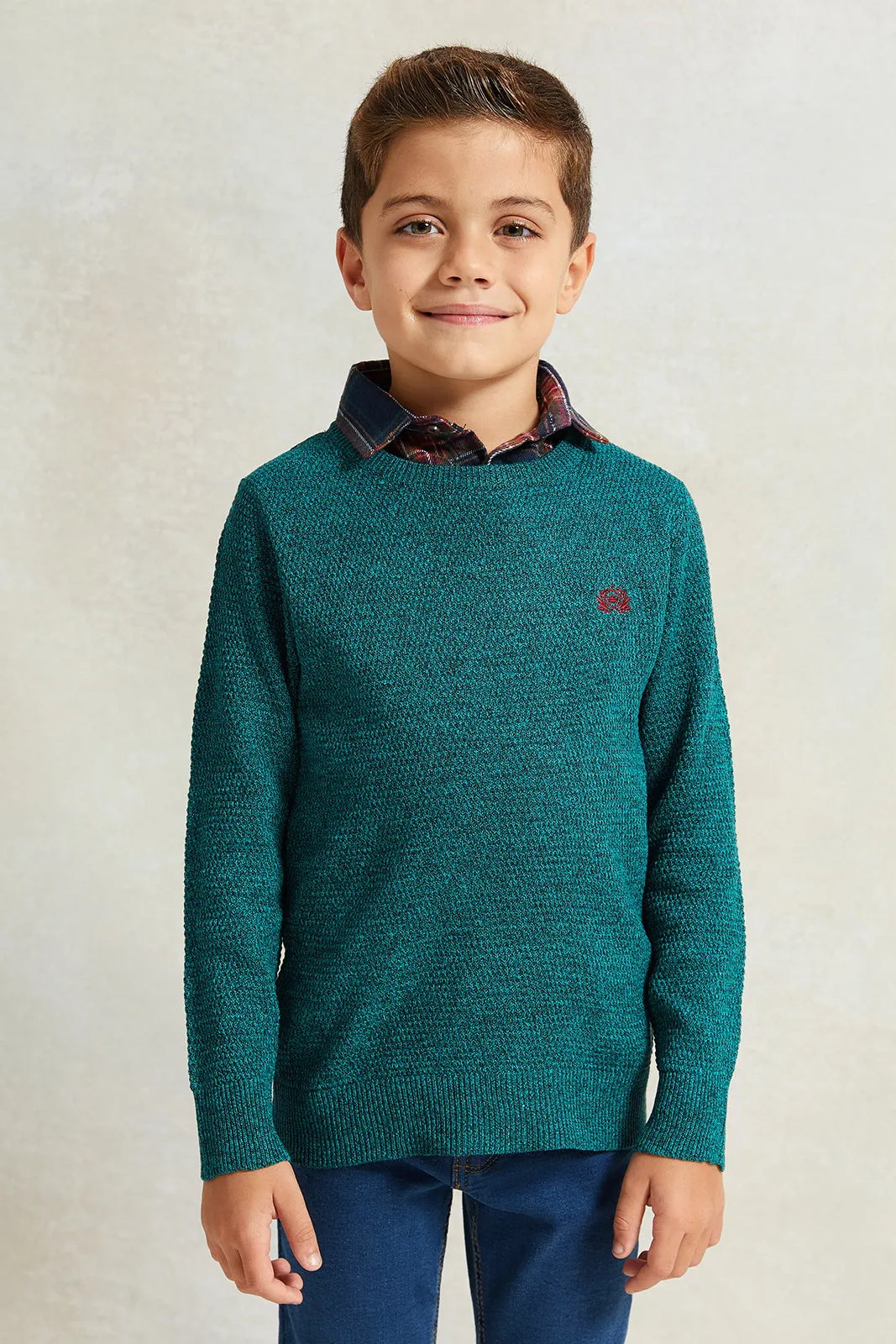 Boys Green Solid Hooded Sweater sold by Redtag