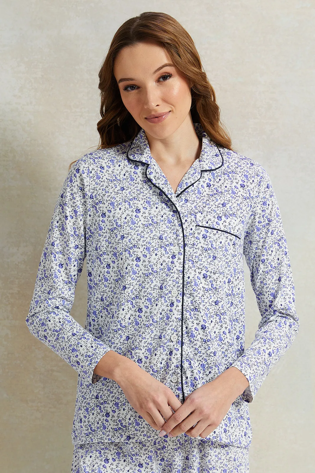 Women Blue Cotton Classic Pyjama Set (2 Piece) sold by Redtag product image thumbnail 2