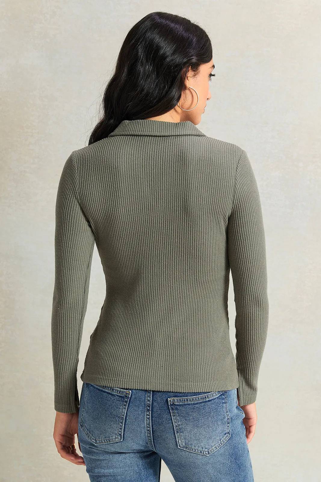 Women Olive Long Sleeve Knitted Top sold by Redtag product image thumbnail 3