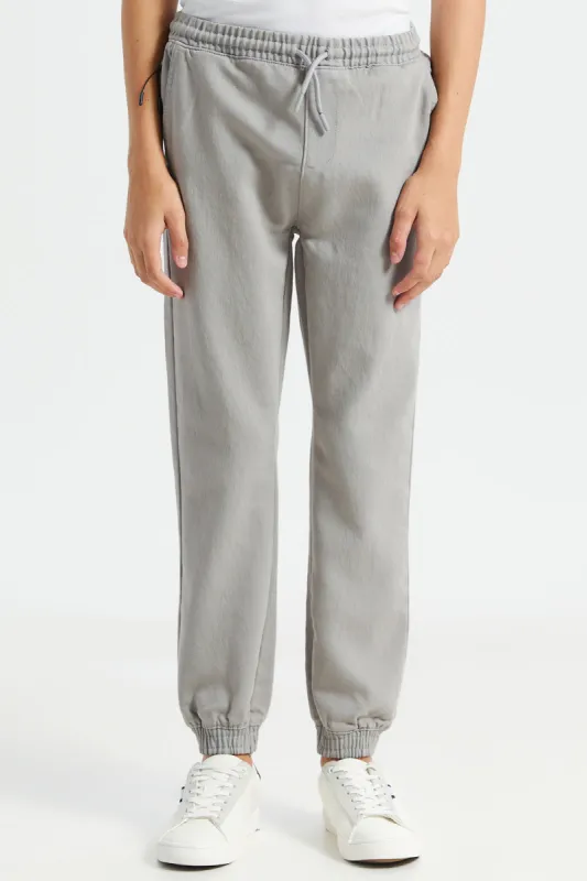 Senior Boys Grey Denim Jeans With Cuff sold by Redtag