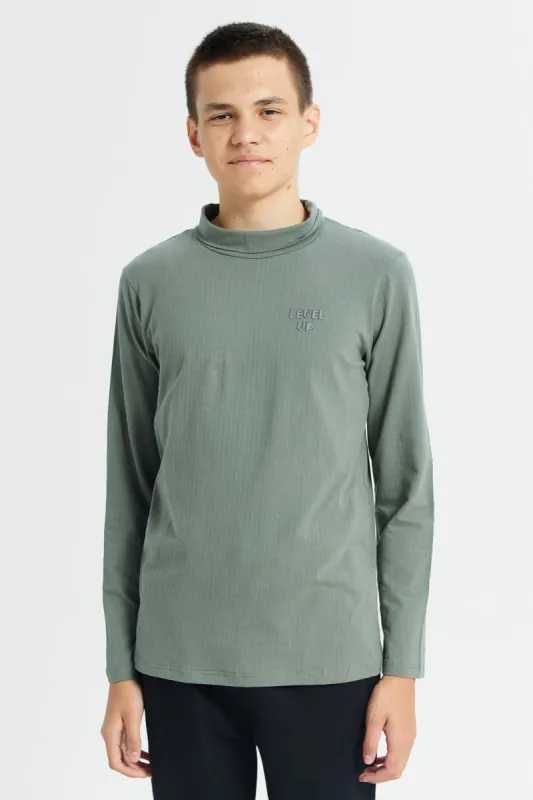 Senior Boys Olive High Neck T-Shirt sold by Redtag