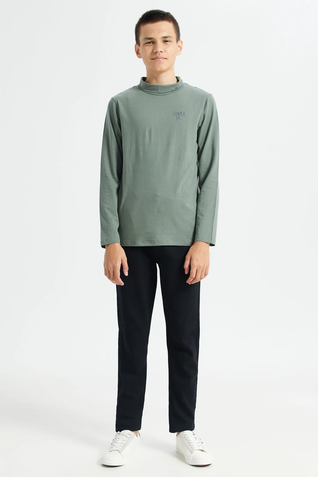 Senior Boys Olive High Neck T-Shirt sold by Redtag product image thumbnail 2